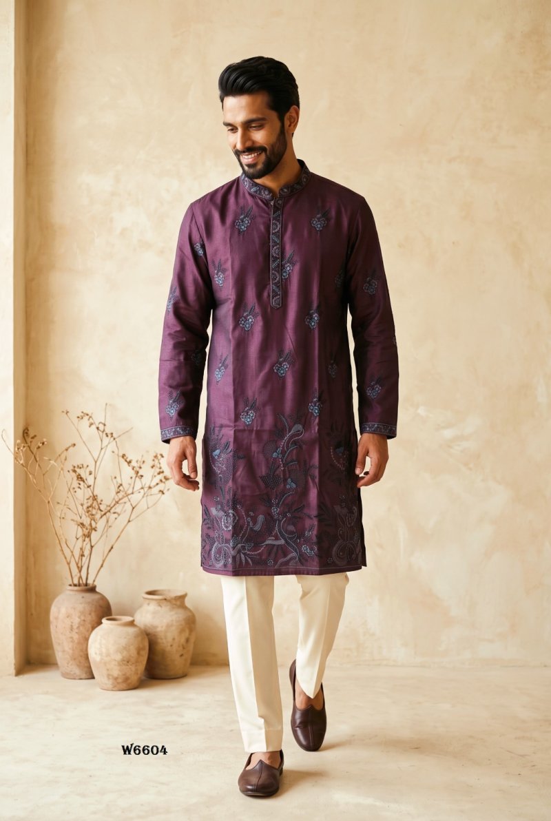 Wine Outluk Wedding Vol 66 Lachaka Mens Kurta Pajama W6604.